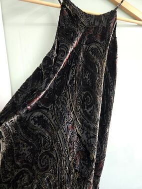 Jane Hamill Black Velvet Paisley Halter Midi Dress Size XS